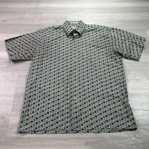 VINTAGE Burma Bibas Shirt Mens Medium Blue Geometric 50 Singles Hong Kong Cotton
